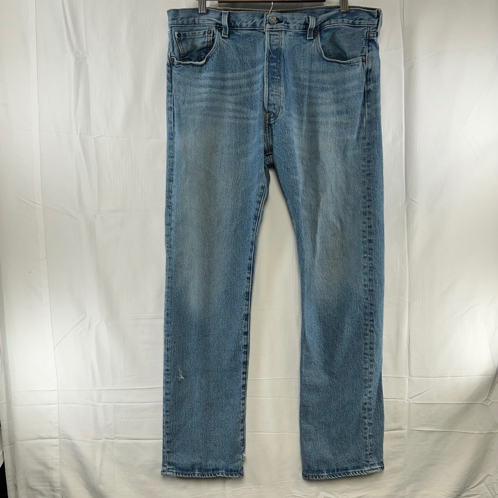 Levi's 501 Jeans Mens 36x32 Blue Medium Wash Straight Leg Button Fly Distressed